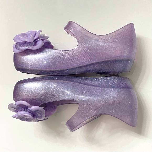 MINI MELISSA glittery purple rose flower ULTRAGIRL GARDEN MARY JANE jelly shoes - Picture 5 of 9